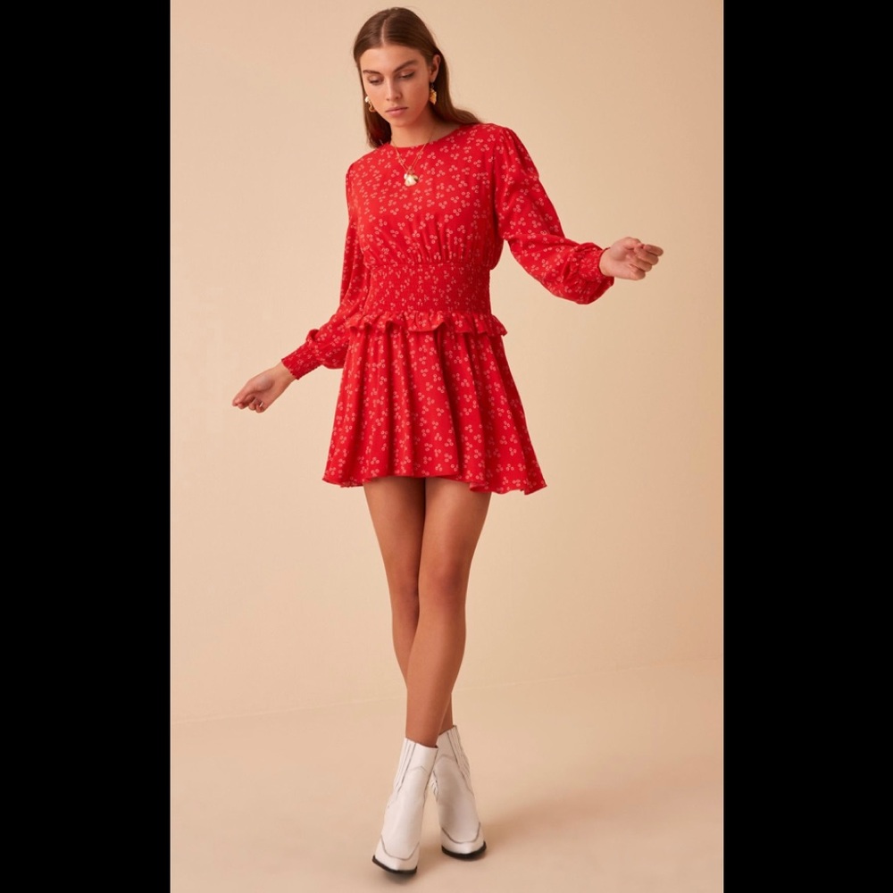 Finders Keepers Frida Smocked Ruffled Mini Dress